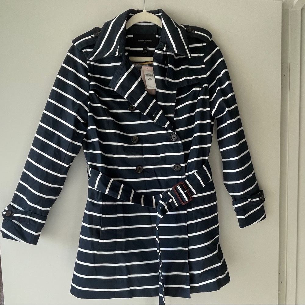 Banana Republic Navy Stripe Trench Coat NWT